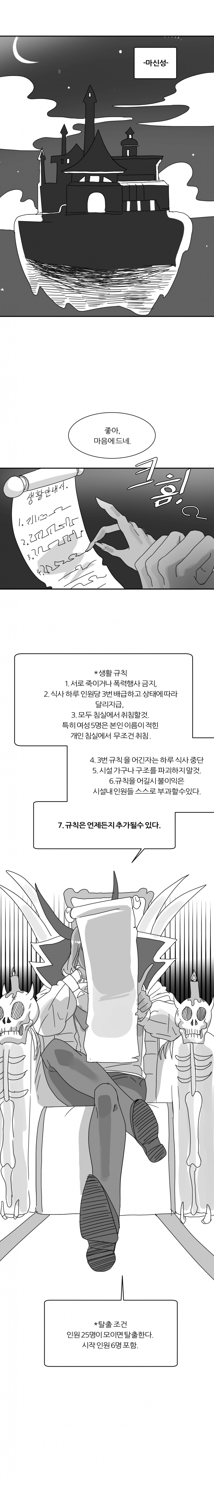 6명이 25명 될 때까지 못 나감 1화 - 웹툰 이미지 1